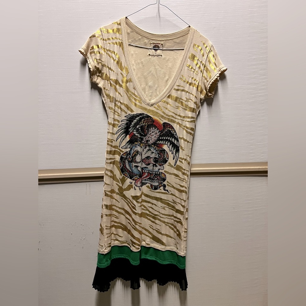 Ed Hardy Eagle and Skull Tunic Dress with Zebra Stripes (Large)